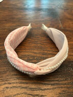 Pink & Cream Pearl Trim Knotted Headband Boho Preppy Coquette Hair Accessory
